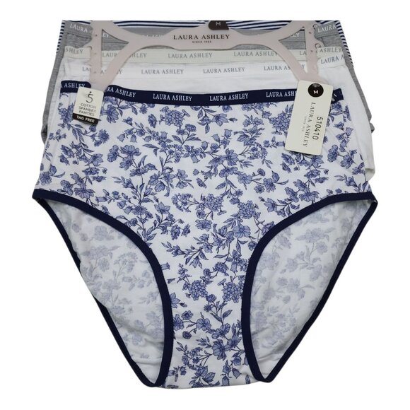 Laura Ashley 5-Pack Cotton Spandex Panties Medium Tag Free Floral & Solid Blue - Picture 13 of 13